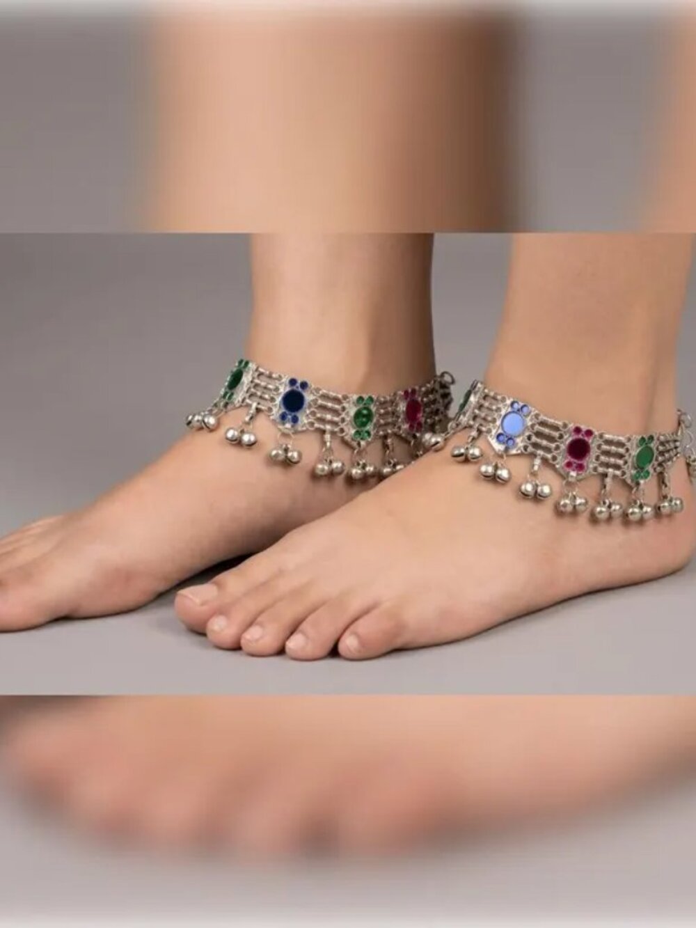 Afghan Anklets: Multicolor Glass Stone Kuchi Belly Dance Jewelry